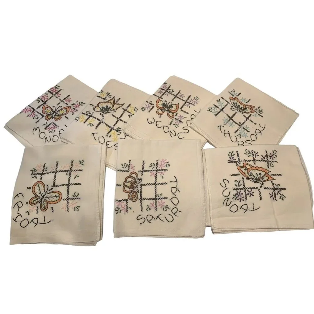 Hand Embroidery Beige Kitchen - Bathroom Days Of The Week  (7) 35” X 31” Clothes